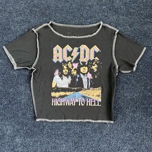 ACDC Shirt Womens Size Unknown Black Highway To Hell Crop Top Band Tee Rock